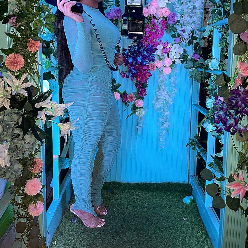 PLT teal top & pant set semi see through very stretchy, US 8. Worn once.